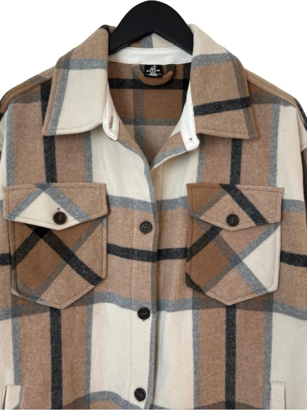 Woolx Sawyer Oversized Merino Wool Shacket Espresso Plaid S Brown Shirt Jacket - Picture 5 of 10